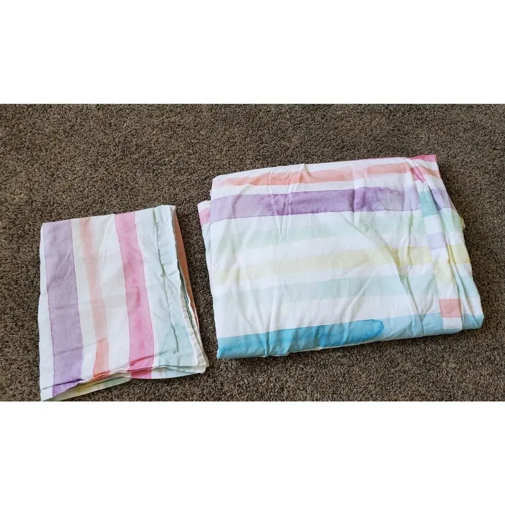 POTTERY BARN KIDS Girls Rainbow Stripe Duvet Cover 100% Cotton 68 x‎ 86